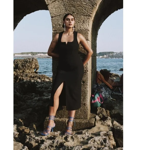 NWT Zara Square Neck Fitted Midi Dress - Picture 4 of 17